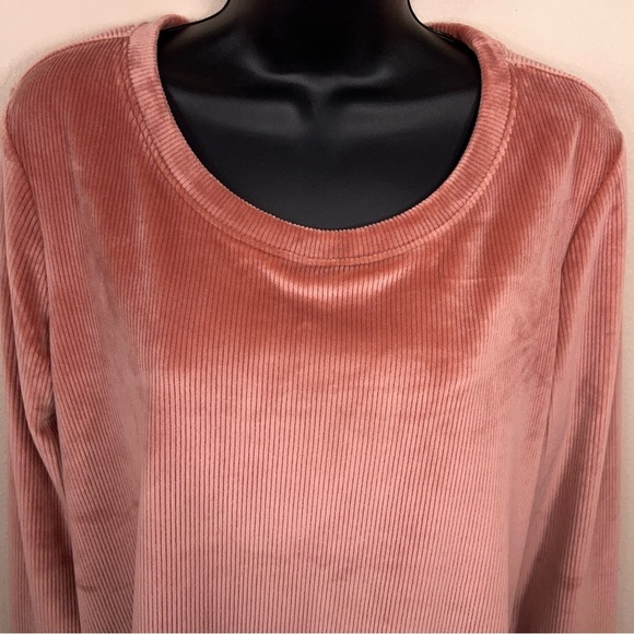 Medium Soma Mauve Pink Peachy Ribbed Velour Sweatshirt Loungewear Casual - Picture 7 of 14